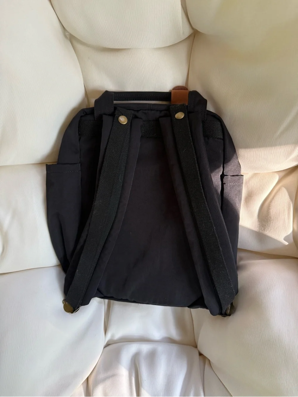 Amazon Black Canvas Backpack with Brown Accents